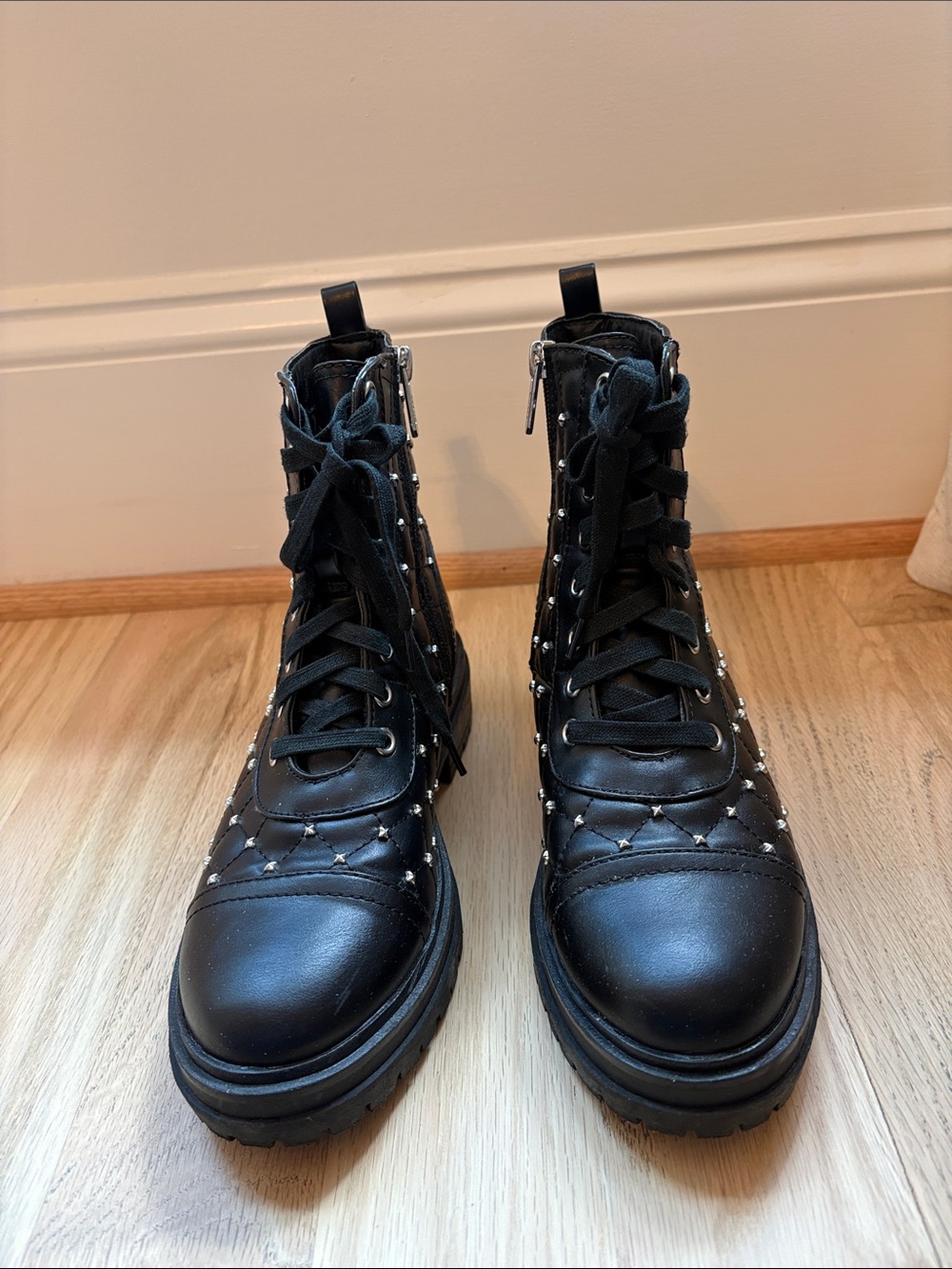 Circus by Sam Edelman Black Quilted Combat Boots with Studs